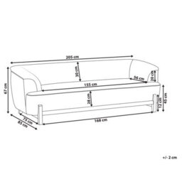 Beliani Sofa 3 Seater Alnor Chenille Burgundy - thumbnail 3