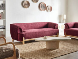 Beliani Sofa 3 Seater Alnor Chenille Burgundy - thumbnail 2