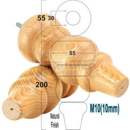L&F Solid Wood Turned Furniture Feet 200mm High Natural Replacement Legs Set Of 4  M10 Pkc220L - thumbnail 1