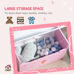 Zonekiz 2 In 1 Wooden Kids Storage Bench, Toy Box W/ Safety Rod - Pink - thumbnail 6