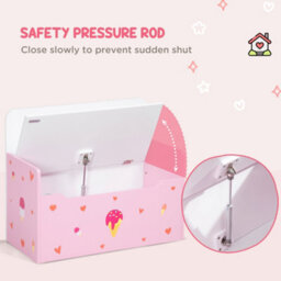 Zonekiz 2 In 1 Wooden Kids Storage Bench, Toy Box W/ Safety Rod - Pink - thumbnail 5
