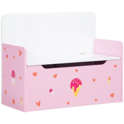 Zonekiz 2 In 1 Wooden Kids Storage Bench, Toy Box W/ Safety Rod - Pink - thumbnail 2
