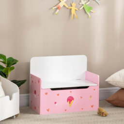 Zonekiz 2 In 1 Wooden Kids Storage Bench, Toy Box W/ Safety Rod - Pink - thumbnail 7