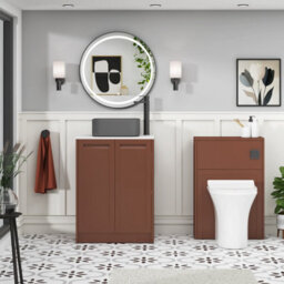 Royal Bathrooms Royal Bathroom Elmore 600mm Terracotta Clay Freestanding Bathroom Vanity Unit 2 Door Plain White Worktop With Art Square Basin - thumbnail 5