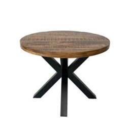 Buttercup Farm Industrial Round X Leg Dining Table - Mango Wood/iron - L130 X W130 X H76 Cm - Mango Pp Saw Finish
