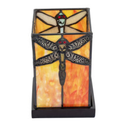 Happy Homewares Orange Amber Toned Tiffany Stained Glass Lamp With Dragonfly Decor - thumbnail 4
