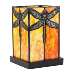 Happy Homewares Orange Amber Toned Tiffany Stained Glass Lamp With Dragonfly Decor - thumbnail 1