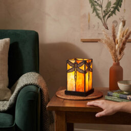 Happy Homewares Orange Amber Toned Tiffany Stained Glass Lamp With Dragonfly Decor - thumbnail 6