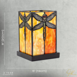 Happy Homewares Orange Amber Toned Tiffany Stained Glass Lamp With Dragonfly Decor - thumbnail 7