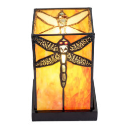 Happy Homewares Orange Amber Toned Tiffany Stained Glass Lamp With Dragonfly Decor - thumbnail 3
