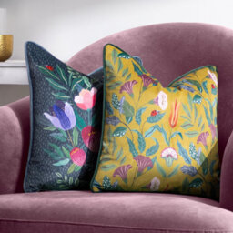 Wylder Wild Garden Mushroom Repeat Velvet Piped Feather Filled Cushion - thumbnail 6