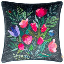 Wylder Wild Garden Mushroom Repeat Velvet Piped Feather Filled Cushion - thumbnail 2