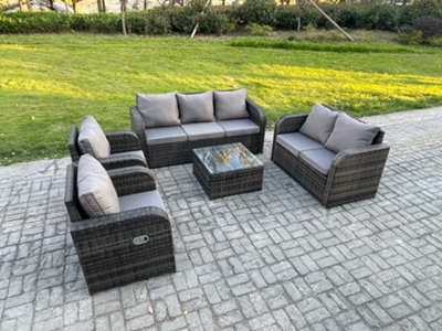 Fimous 7 Seater Garden Furniture Set Rattan Outdoor Lounge Sofa Chair With Tempered Glass Table Dark Grey Mixed - image 1
