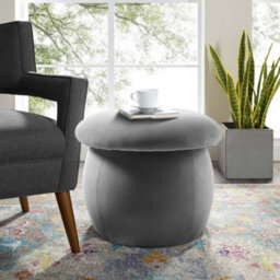 Living And Home Grey Cute Mushroom Shaped Velvet Pouf Foot Stool Dia 400 X H 310 mm