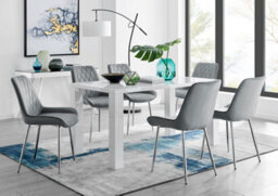 Furniturebox Uk Pivero 6 White Dining Table And 6 Grey Pesaro Silver Leg Chairs - thumbnail 1