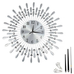 Silver 38Cm Diamante Beaded Crystals Quartz Jeweled Wall Clock Home Decor Living Room - thumbnail 1