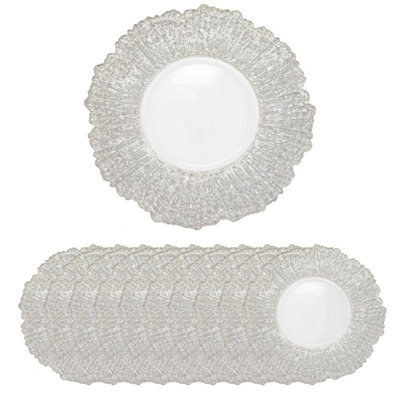 Neel Blue Charger Plates For Table Decoration - Silver Crackled - Pack Of 12 - image 1