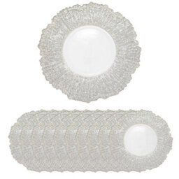 Neel Blue Charger Plates For Table Decoration - Silver Crackled - Pack Of 12 - thumbnail 1