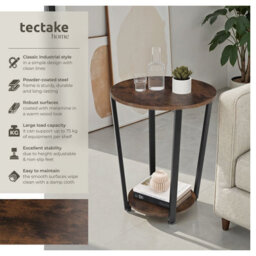 Tectake Bedside Table Swindon - Industrial Style, Round With Large And Small Shelf, 50 X 62.5 Cm - Industrial Wood Dark, Rustic - thumbnail 2