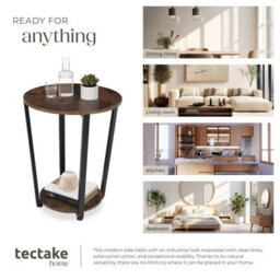 Tectake Bedside Table Swindon - Industrial Style, Round With Large And Small Shelf, 50 X 62.5 Cm - Industrial Wood Dark, Rustic - thumbnail 7