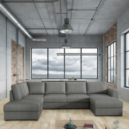 Wilma U Shape Living Room Sofa Bed With Hr Foam Wave Springs Wooden Legs Two Storage 305X188X85Cm Grey Left - thumbnail 1