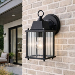 CGC Interiors Cgc Santiago Mini Black Coach Lantern Wall Light With Ribbed Glass - thumbnail 3