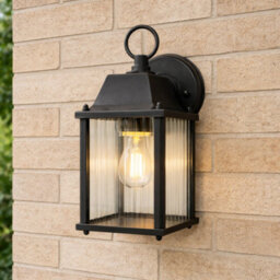 CGC Interiors Cgc Santiago Mini Black Coach Lantern Wall Light With Ribbed Glass - thumbnail 5