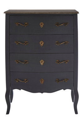 Orsina Classical 4 Drawer Dark Grey Chest, Bayur Wood Accent Cabinet With Brass Baroque Handles, Storage Drawer Unit - image 1