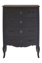 Orsina Classical 4 Drawer Dark Grey Chest, Bayur Wood Accent Cabinet With Brass Baroque Handles, Storage Drawer Unit - thumbnail 1