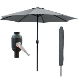 Glamhaus Garden Parasol Table Umbrella 2.7M Crank Handle, Uv40 Protection, Includes Protection Cover, Robust Steel - Dark Grey - thumbnail 1