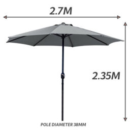 Glamhaus Garden Parasol Table Umbrella 2.7M Crank Handle, Uv40 Protection, Includes Protection Cover, Robust Steel - Dark Grey - thumbnail 3