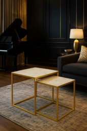 Aspect Furniture Marche Marble Nest Of 2 Tables In White With Gold Metal Bases - thumbnail 6