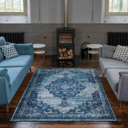 Loomed Navy Blue Traditional Medallion Area Rug 80X150Cm - thumbnail 1