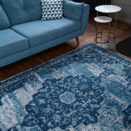 Loomed Navy Blue Traditional Medallion Area Rug 80X150Cm - thumbnail 2