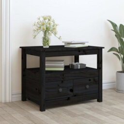 Berkfield Coffee Table Black 71X49X55 Cm Solid Wood Pine - thumbnail 2
