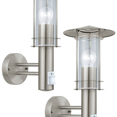 2 Pack Outdoor Ip44 Wall Light With Pir Sensor - Modern Stainless Steel Lantern 60W E27 - image 1