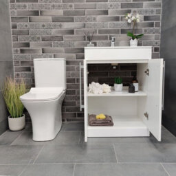 Plum&clay Denver Gloss White Freestanding Vanity Unit & Basin Set With Gun Grey Handles (W)615mm (H)850mm - thumbnail 2