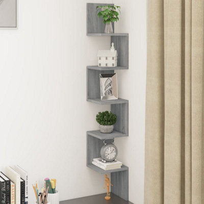Berkfield Wall Corner Shelf Grey Sonoma 20X20X127.5 Cm Engineered Wood - image 1