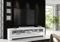 Furneo 200Cm White Long Tv Stand Unit Cabinet Matt & High Gloss White Led Lights Phantom 10 - thumbnail 2