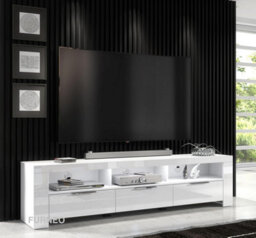 Furneo 200Cm White Long Tv Stand Unit Cabinet Matt & High Gloss White Led Lights Phantom 10 - thumbnail 1