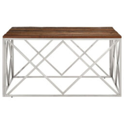Berkfield Coffee Table Silver Stainless Steel And Solid Sleeper Wood - thumbnail 3