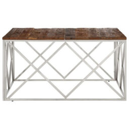 Berkfield Coffee Table Silver Stainless Steel And Solid Sleeper Wood - thumbnail 4