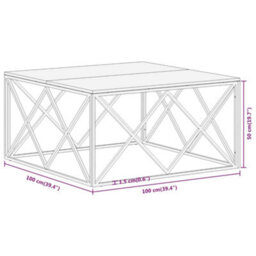 Berkfield Coffee Table Silver Stainless Steel And Solid Sleeper Wood - thumbnail 9
