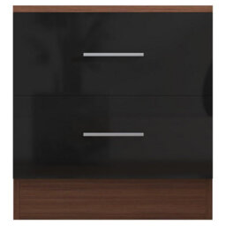 Reflect 2 Drawer Bedside - Black Gloss & Walnut - Modern Nightstand For Bedroom Storage - H: 48.5Cm X W: 45Cm X D: 39.5Cm - thumbnail 4