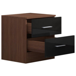 Reflect 2 Drawer Bedside - Black Gloss & Walnut - Modern Nightstand For Bedroom Storage - H: 48.5Cm X W: 45Cm X D: 39.5Cm - thumbnail 5