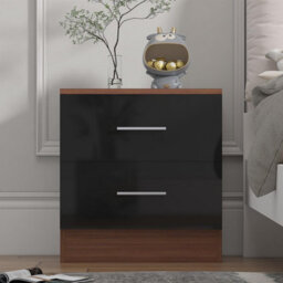 Reflect 2 Drawer Bedside - Black Gloss & Walnut - Modern Nightstand For Bedroom Storage - H: 48.5Cm X W: 45Cm X D: 39.5Cm - thumbnail 2