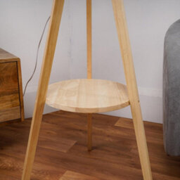 Valuelights Morrigan Natural Wood Shelf Tripod Floor Lamp With Wicker Shade And Bulb - thumbnail 2