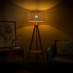 Valuelights Morrigan Natural Wood Shelf Tripod Floor Lamp With Wicker Shade And Bulb - thumbnail 7