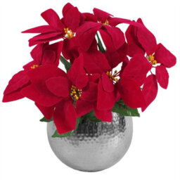 Leaf Artificial Christmas Xmas Red Poinsettia 40Cm Silver Curved Metal Planter
