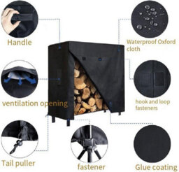 Waterproof Protective Cover For Firewood Rack, 210D Oxford Pvc Fabric, With Handles And Vents, 244 X 61 107 Cm - thumbnail 3